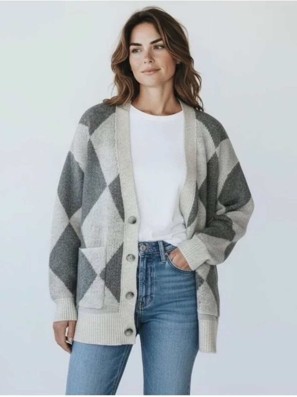 Abercrombie & Fitch oversized argyle cardigan size L